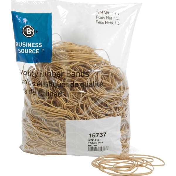 Business Source Rubber Bands, Size 19, 1 lb./BG, 3-1/2"x1/16", Natural Crepe PK BSN15737